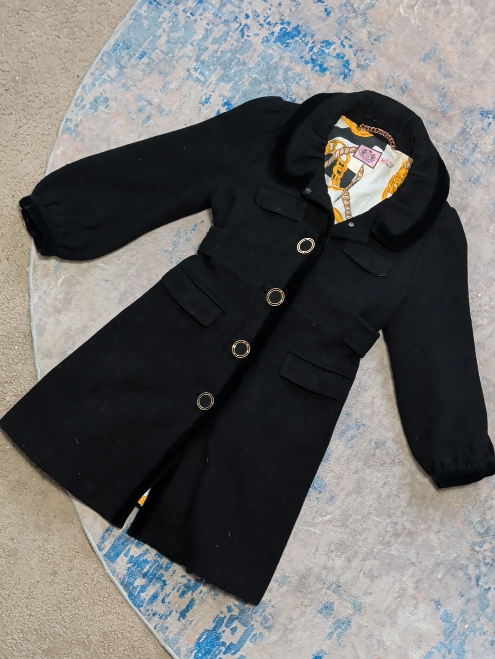 Juicy Couture Black Girls' Pea Coat with Ring Accent Buttons Size Small
